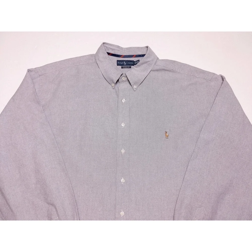 POLO RALPH‎ LAUREN Long Sleeve Button Shirt Solid Gray Blue 4XLT 4XL Tall